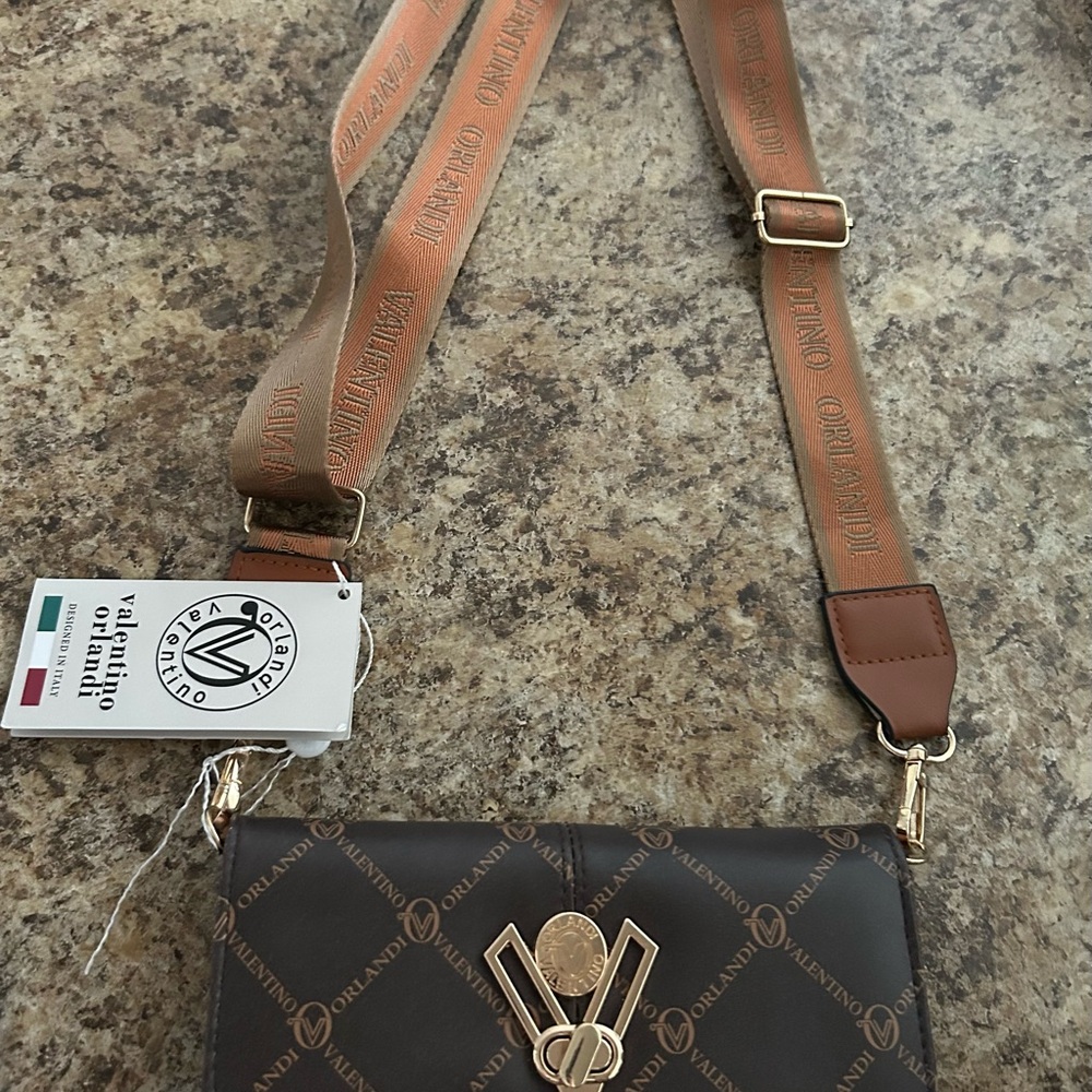 Valentino Orlandi Brown Printed Leather Crossbody with Gold Hardware